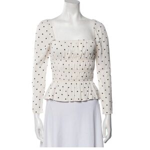 Reformation Sabrina White Polka Dot Blouse